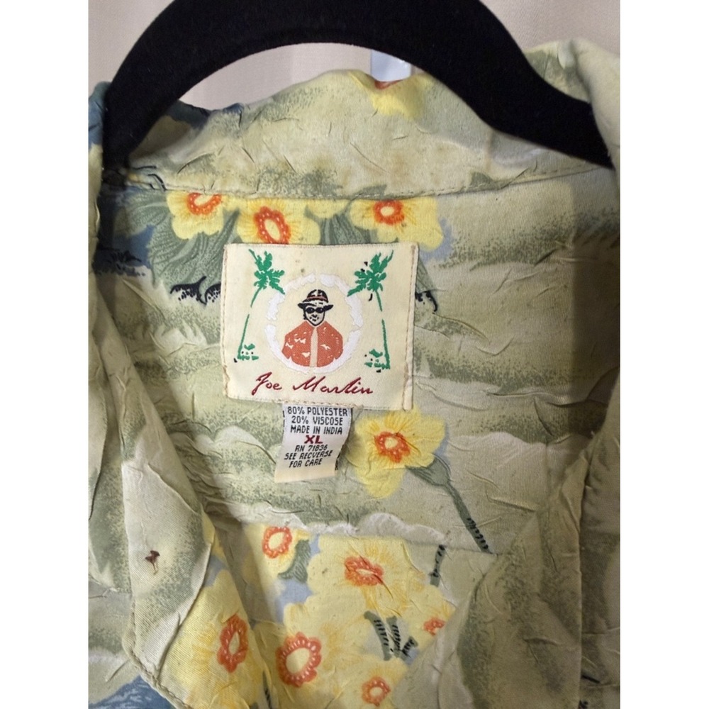 Joe Marlin Mens XL Tropical Floral Crinkle Short Sleeve Button Down Camp Shirt - Picture 2 of 6